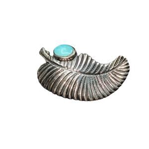 Vintage Sterling Southwest Turquoise Leaf Brooch/Pin
